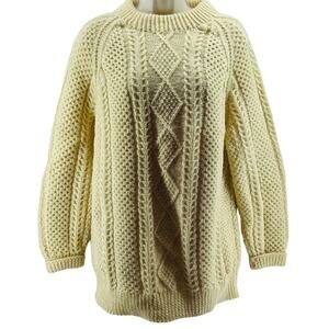 Vintage 80s Bunratty Wool Pullover Jumper Sweater Fisherman Cream